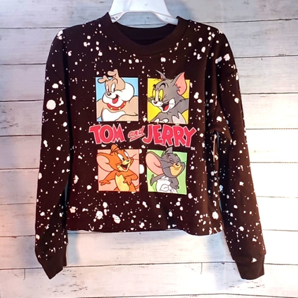 Tom & Jerry Graphic Splatter Crop Sweatshirt